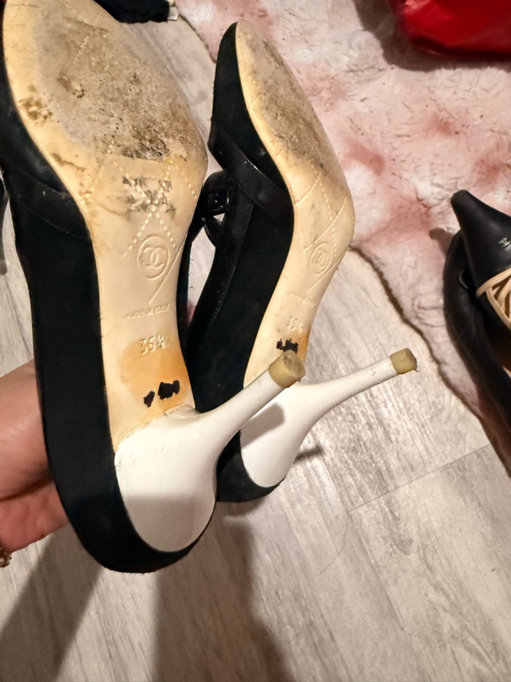 CHANEL Black Leather & Suede Mary Jane Flats with Patent Strap - Picture 4 of 4